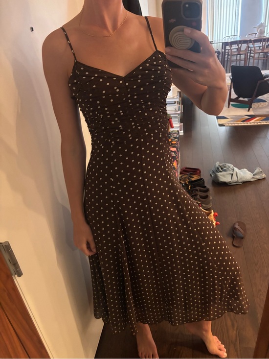 Mango Dresses & Skirts - Mango Brown Polka Dot Spaghetti Strap Midi Dress